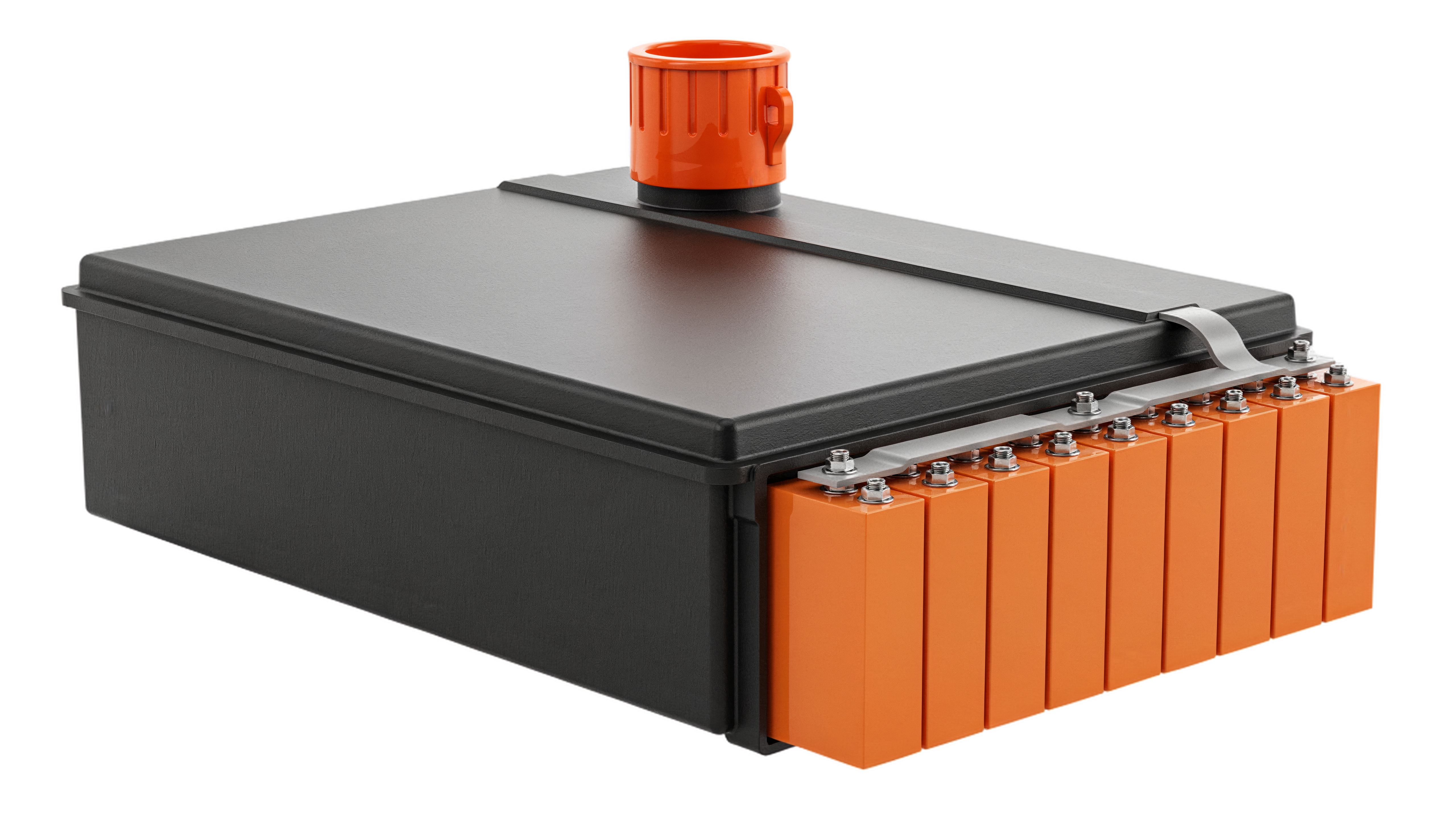 Isolated hybrid battery pack with orange modules and high-voltage service plug